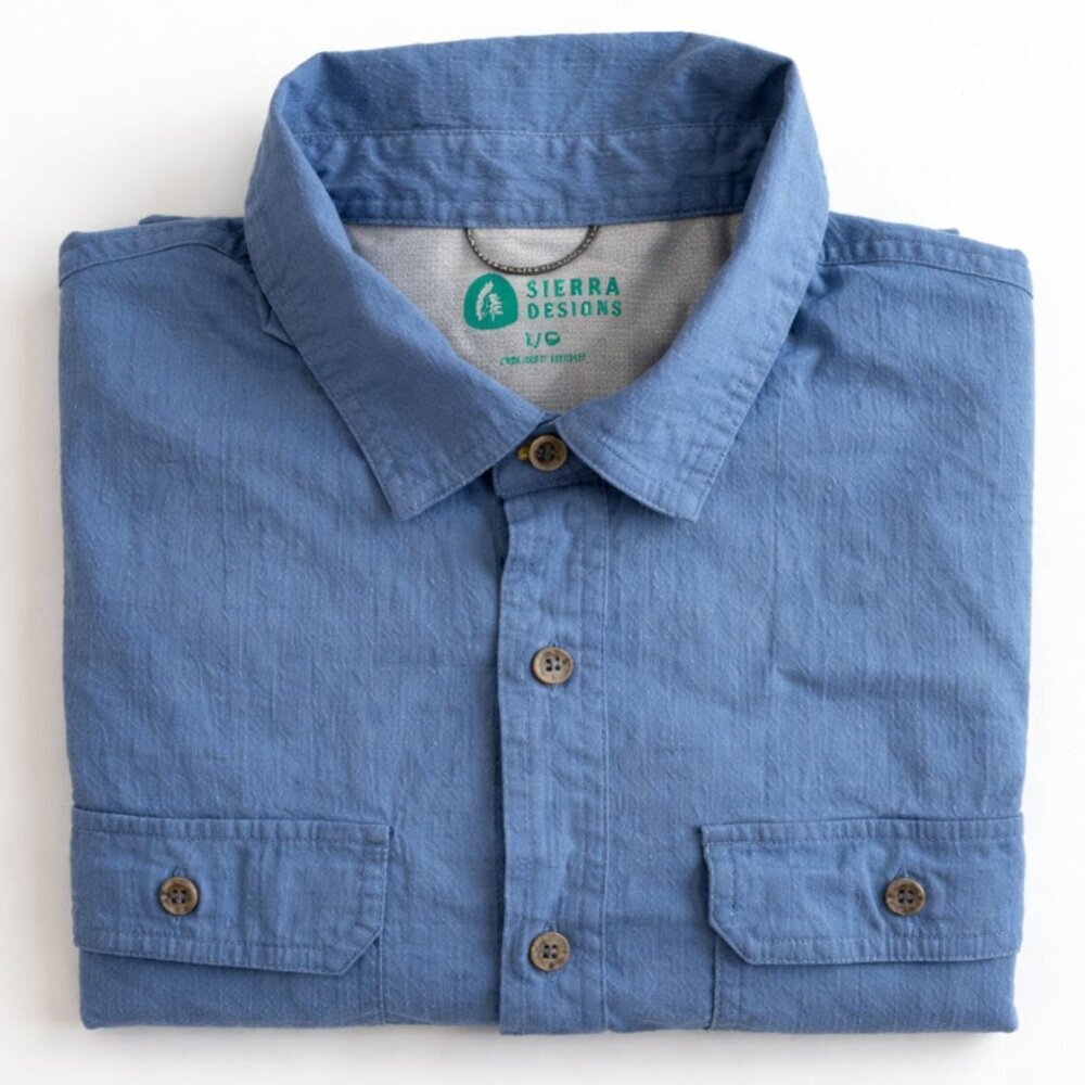 Sierra Designs Blue Short Sleeve Button Down Shirt Cotton Size Large Gorpcore